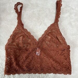 MOI Triangle Lace Wire-Free Longline Bra, US Womens Size Small NWOT Mauve/Brown